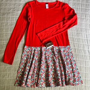 Girls Tea Collection Red Long Sleeve Floral Dress; NWT; darling print and style!